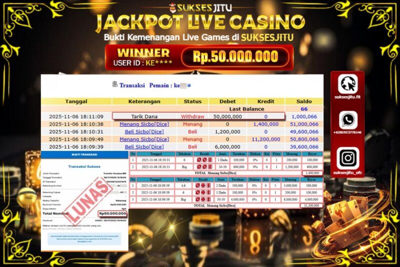 SUKSESJITU JACKPOT LIVE GAMES SICBO DICE Rp.50.000.000,- LUNAS